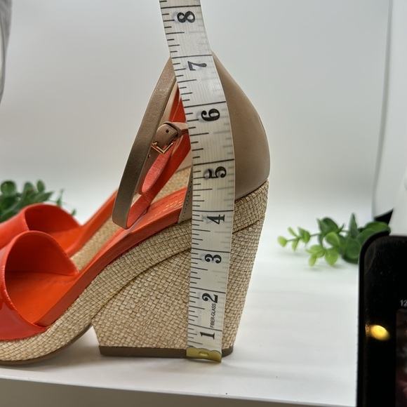 Kate Spade Orange/ Tan Ferrel Vachetta Ankle Strap Sandal Wedges -size 7 - Picture 8 of 10